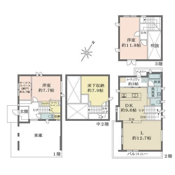 世田谷区桜新町１丁目 22帖超のLDK。2面バルコニー付きです。床下収納やウォークインクローゼットなど、収納が豊富です。