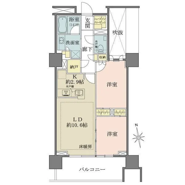 ザ・パークハウス本厚木タワー シューズインクローゼットや納戸が備わり収納豊富。LDと隣室は、合計15帖超の一体空間として活用可能。