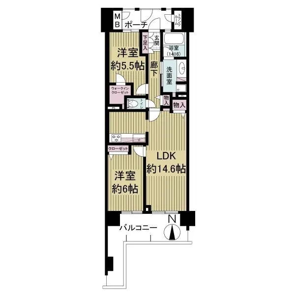 コスモシティ御池富小路 南向き・2LDK・64.37m2