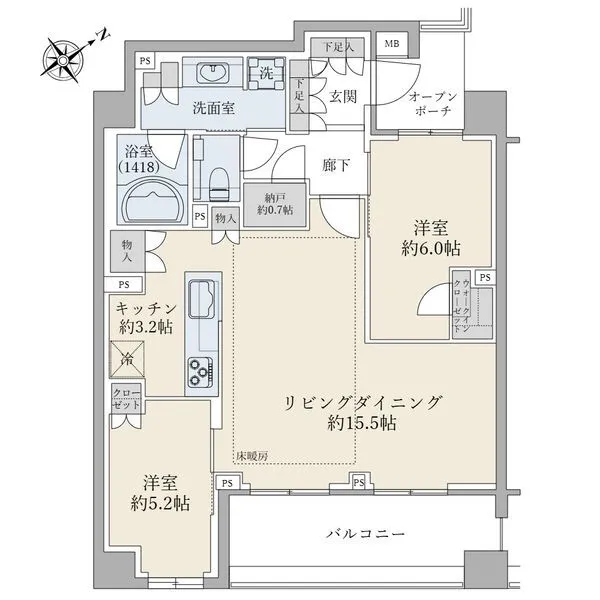 ブリリア大井仙台坂 ７０．８７平米の２ＬＤＫ＋納戸＋ウォークインクローゼット