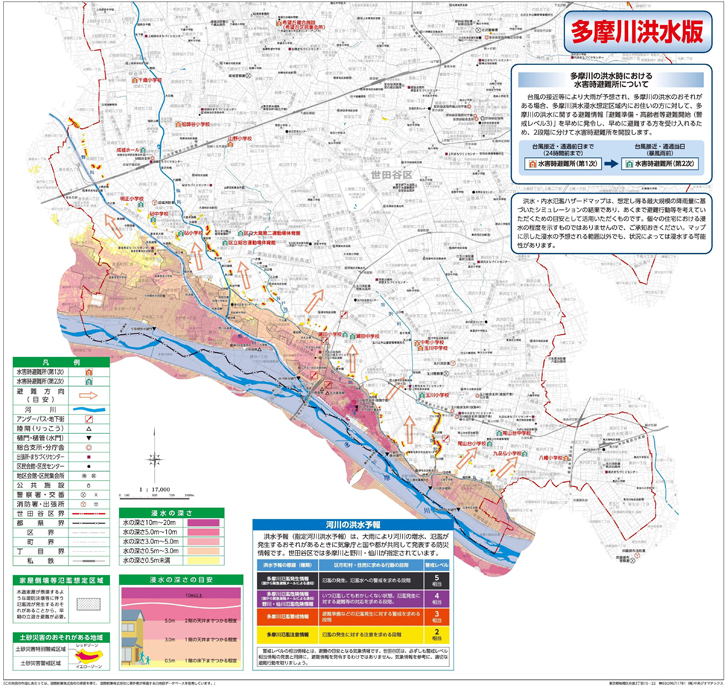 図-2　東京都世田谷区の多摩川水系ハザードマップ