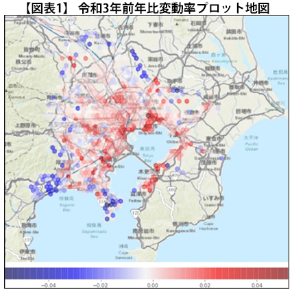 図1令和3年前年比変動率プロット地図