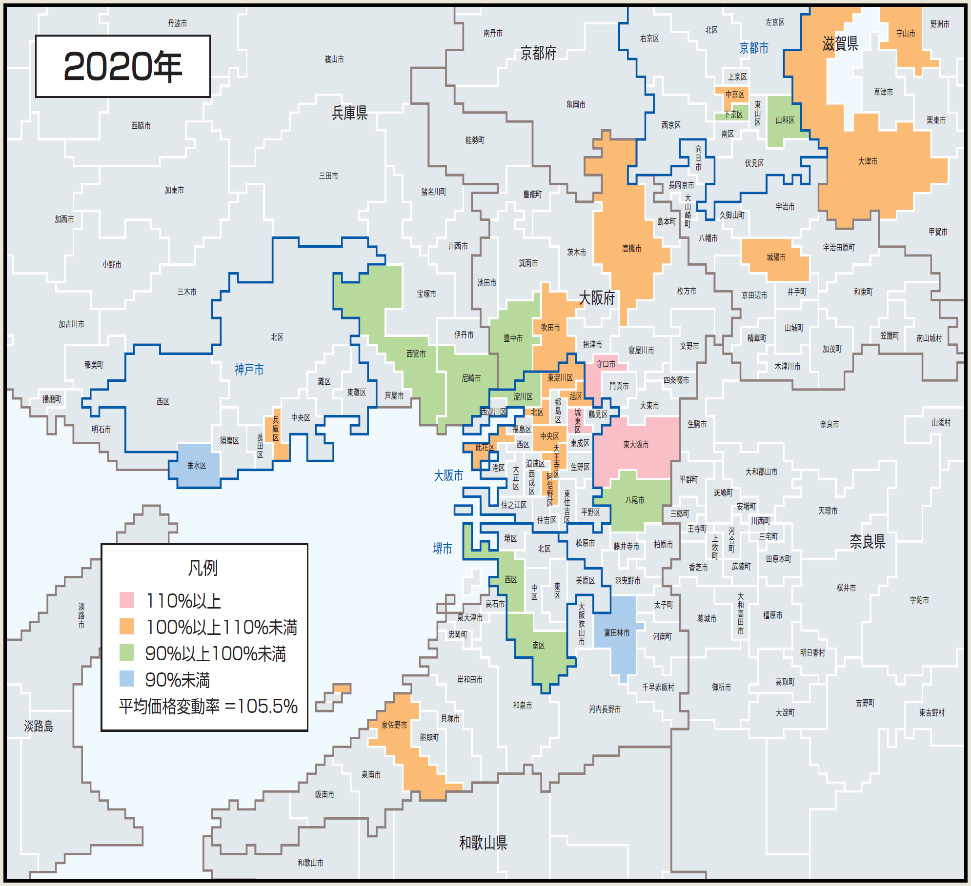 近畿圏の築1年マンションの相対的価格上昇率
