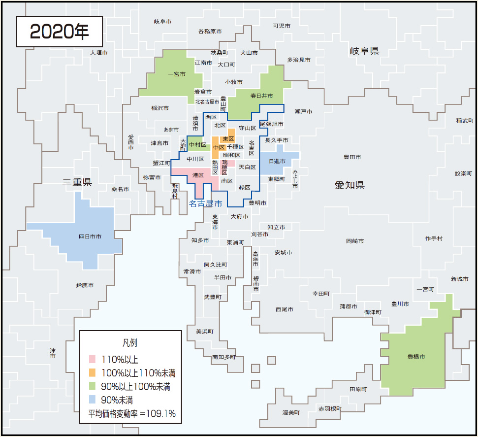 中部圏の築1年マンションの相対的価格上昇率