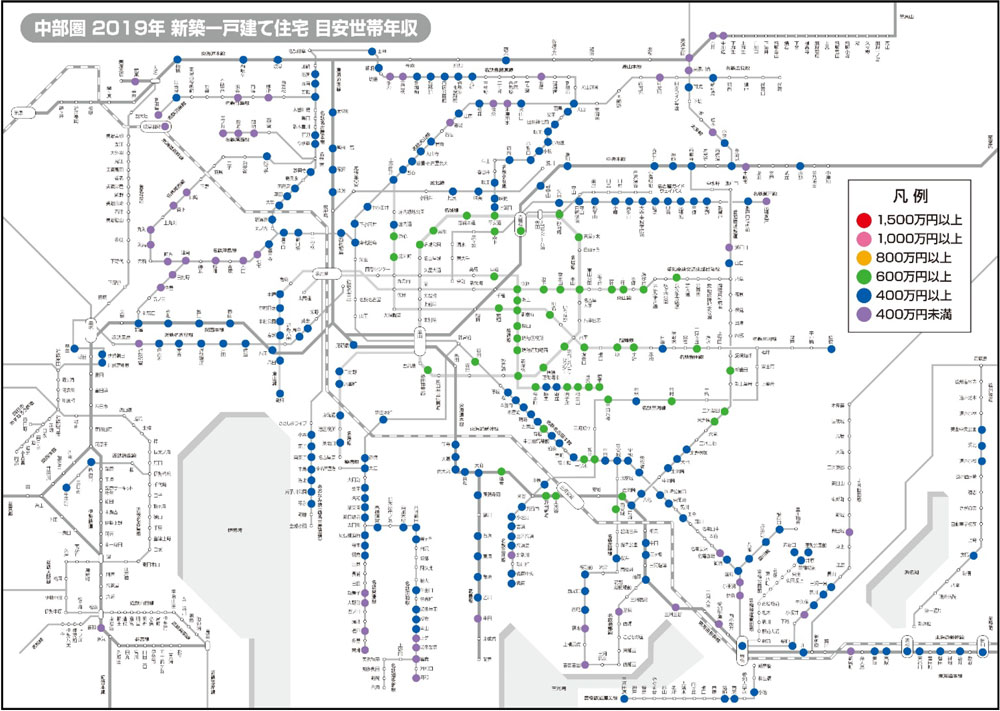 中部圏　2019年　新築一戸建て住宅　目安世帯年収